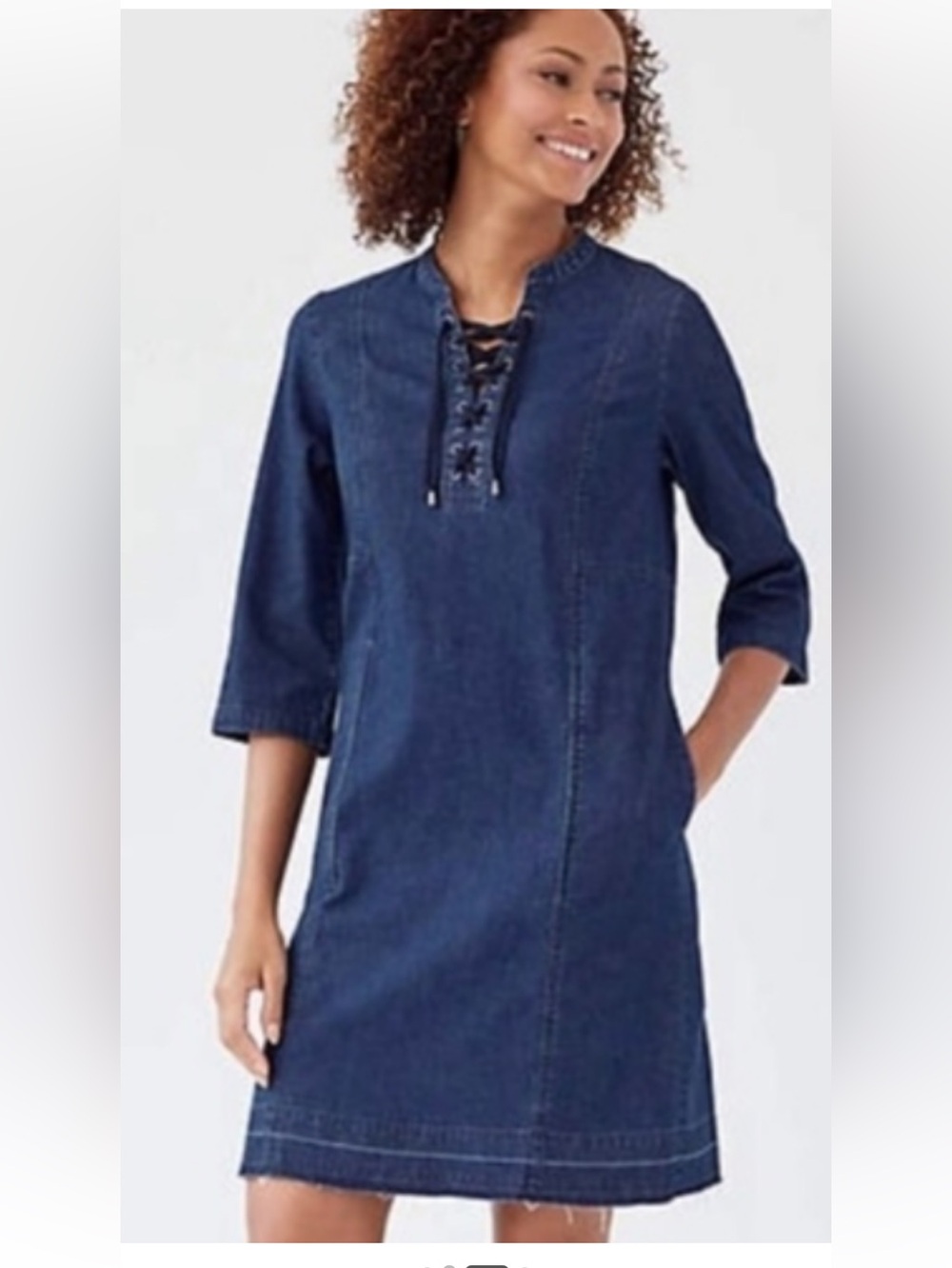 J Jill Denim Lace-Up Tunic Dress - Navy Blue in size Med